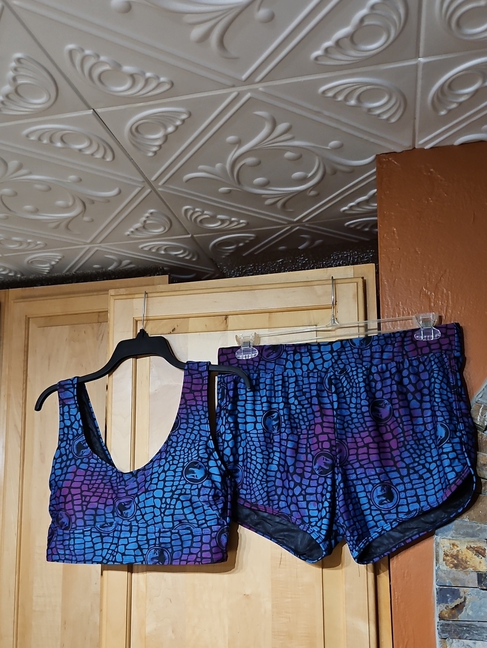 Torrid Jurassic World Dinosaur Print Swim Bikini Set Shorts Lightly Lined Blue